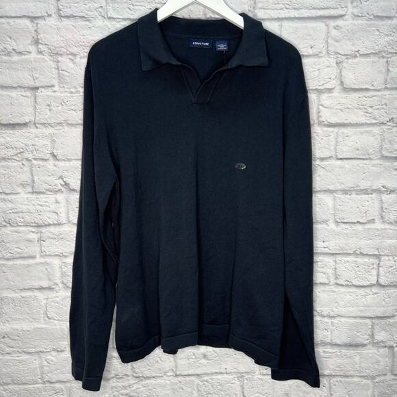 Structure Mens V-Neck Collared Knit Sweater Size XL Navy Blue Long Sleeve New - Picture 1 of 3